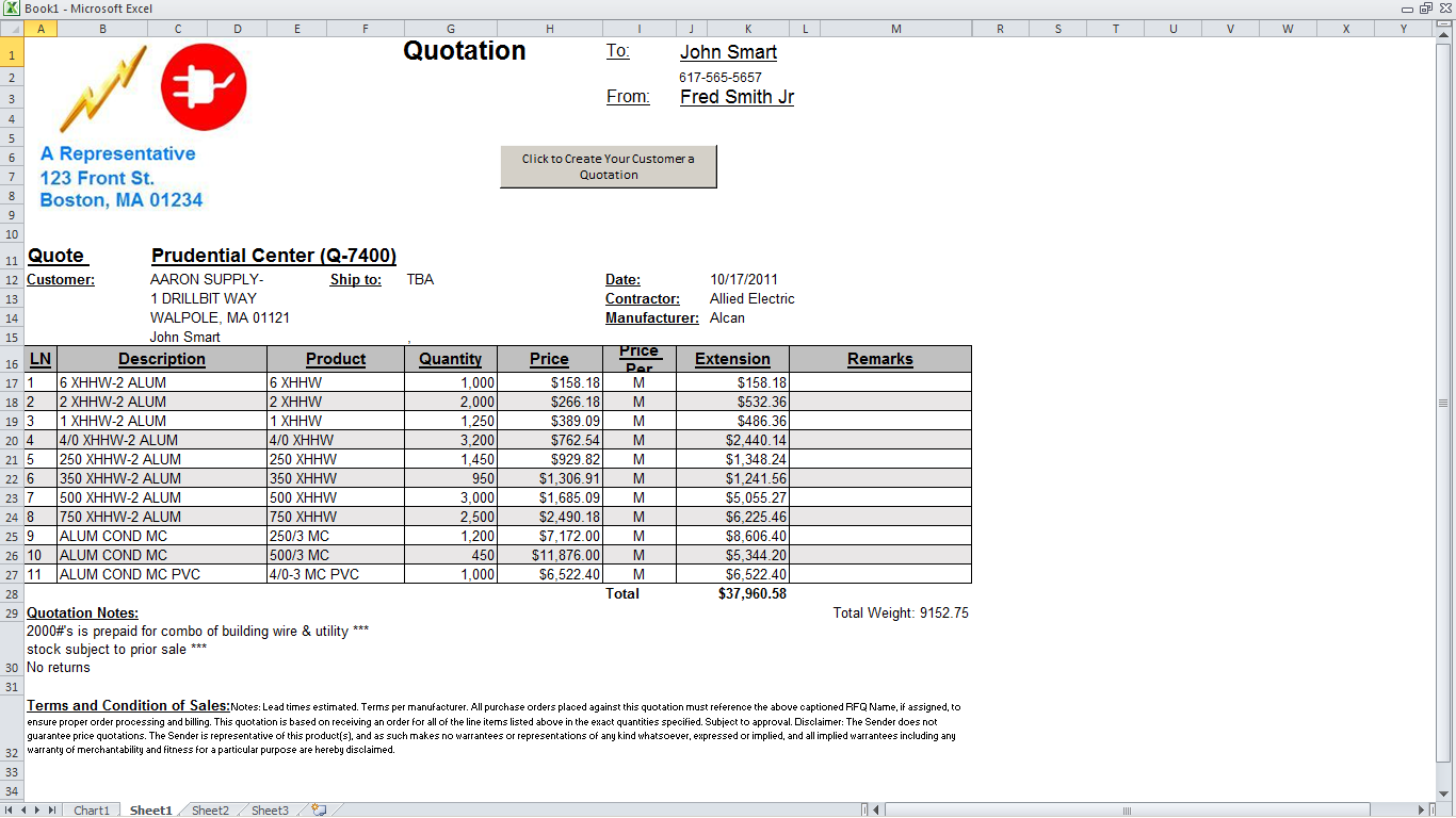 quotation template excel